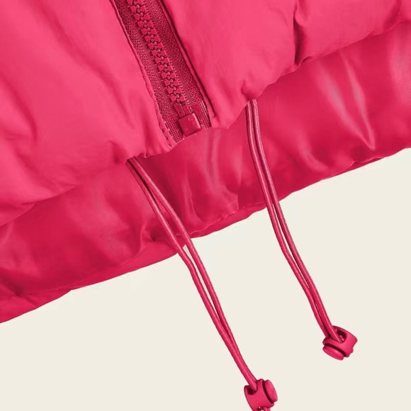 Women Light Vest Large Magenta-Pink Full Zipper Turtleneck Waist Drawstring - Picture 6 of 10